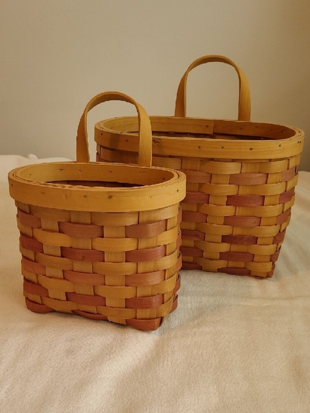 Home Interiors Woven Handle Baskets - Set of 2 - Natural & Reddish-Brown